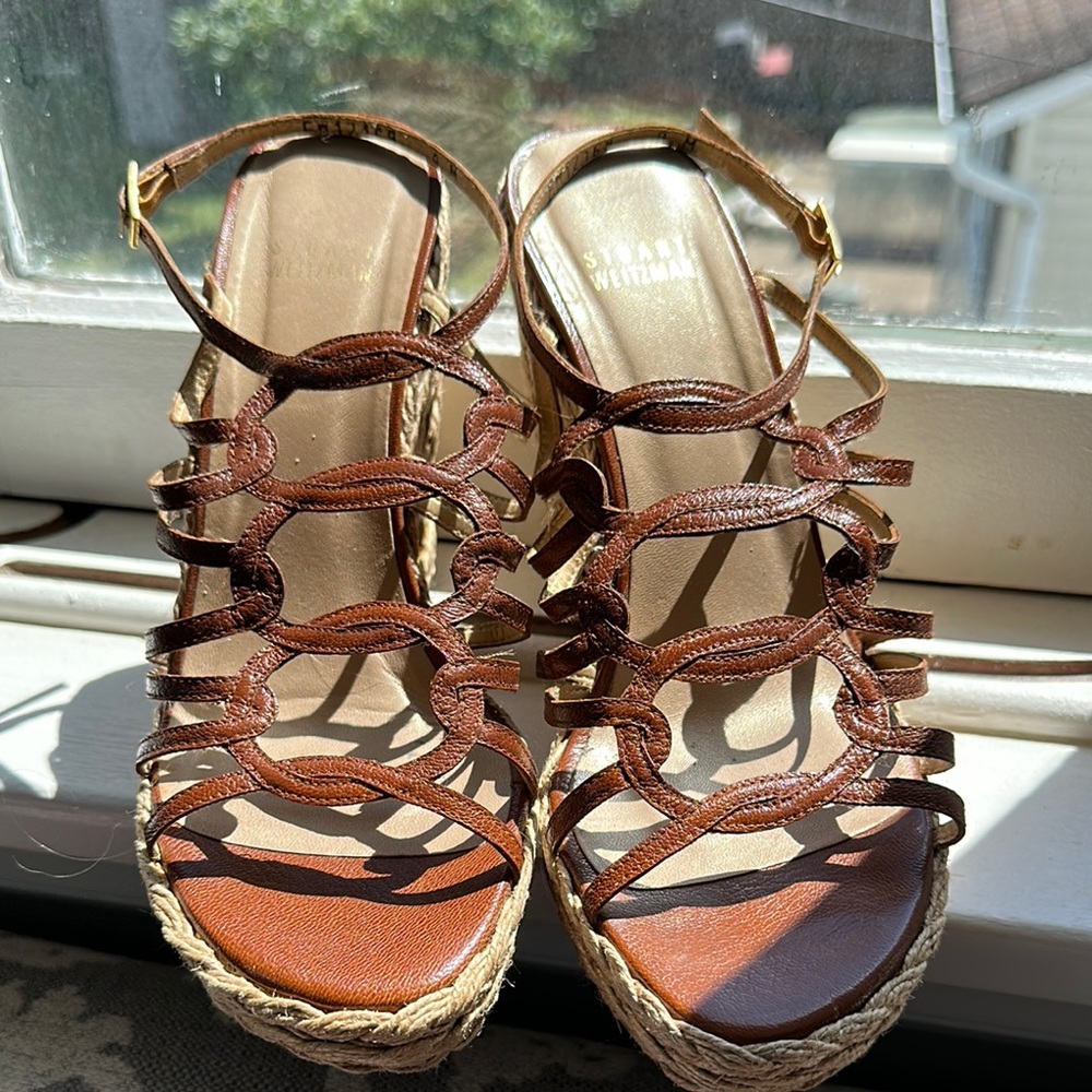 Stuart Weitzman Brown Strappy Wedge Sandals